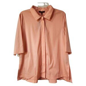 LAFAYETTE 148 NEW YORK Sz L Cotton Polyamide Short Sleeve Shirt Peach Pink $488